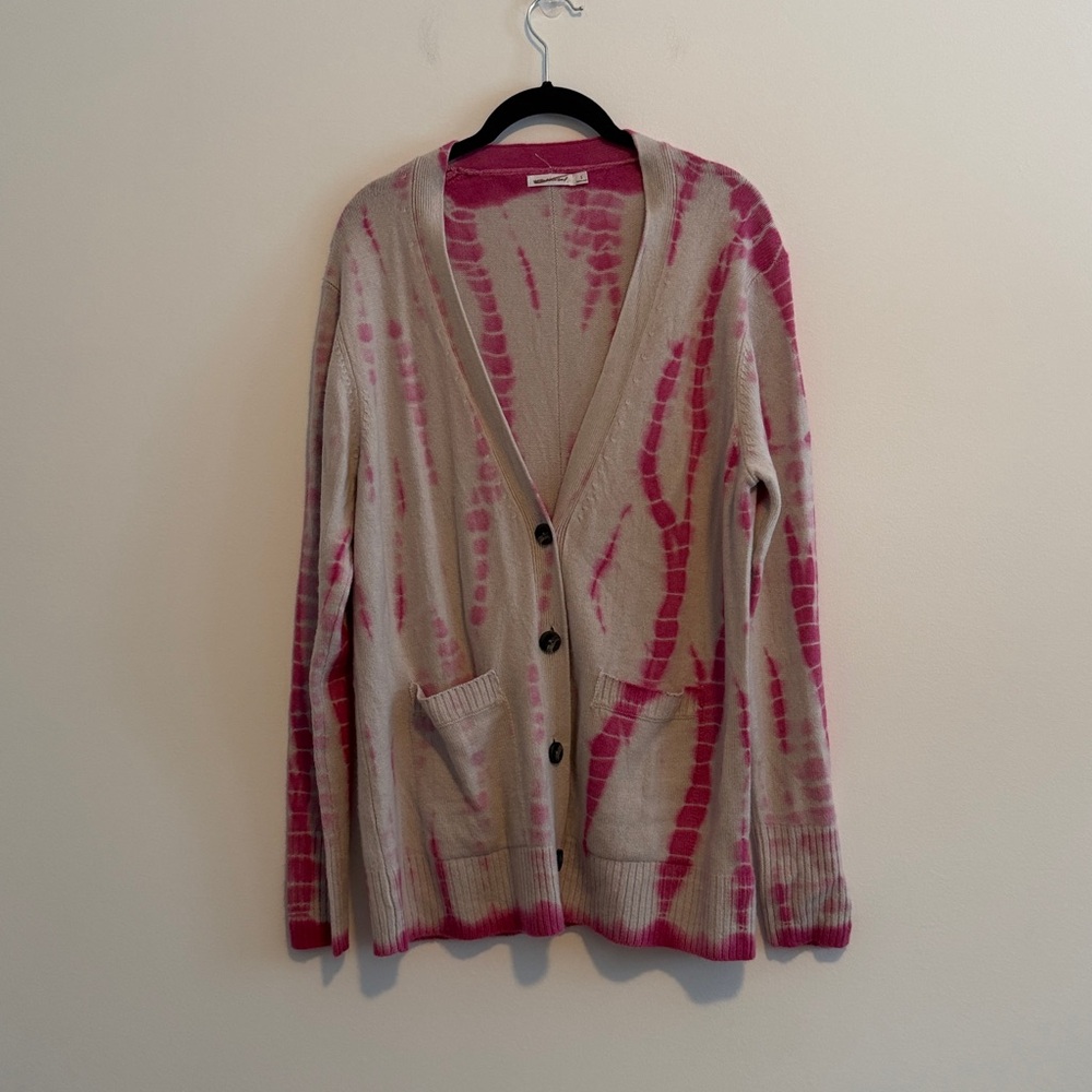 NWOT Unsubscribed 100% Cashmere Cardigan Pink and Grey Tie Dye